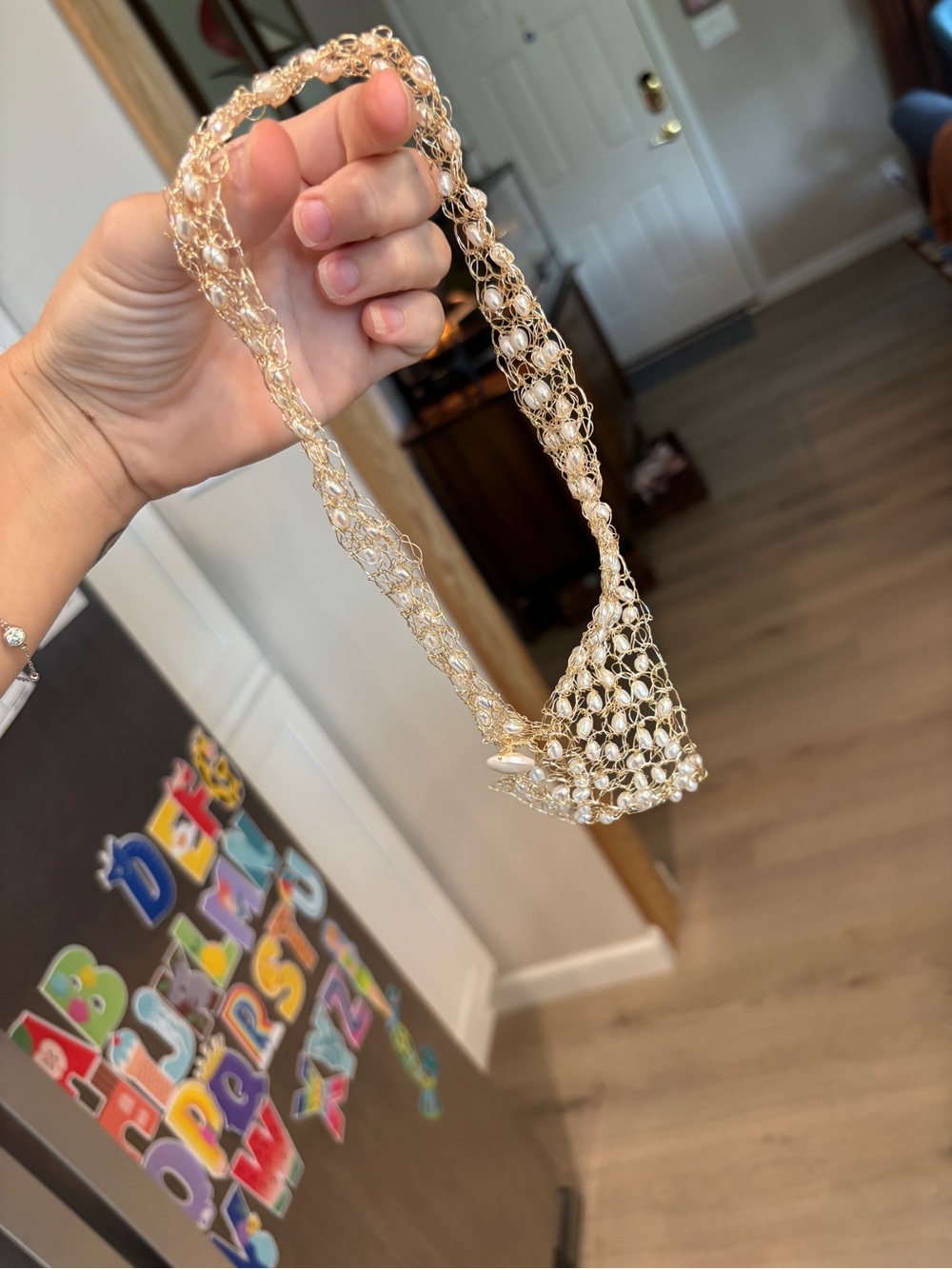 Woven pearl necklace